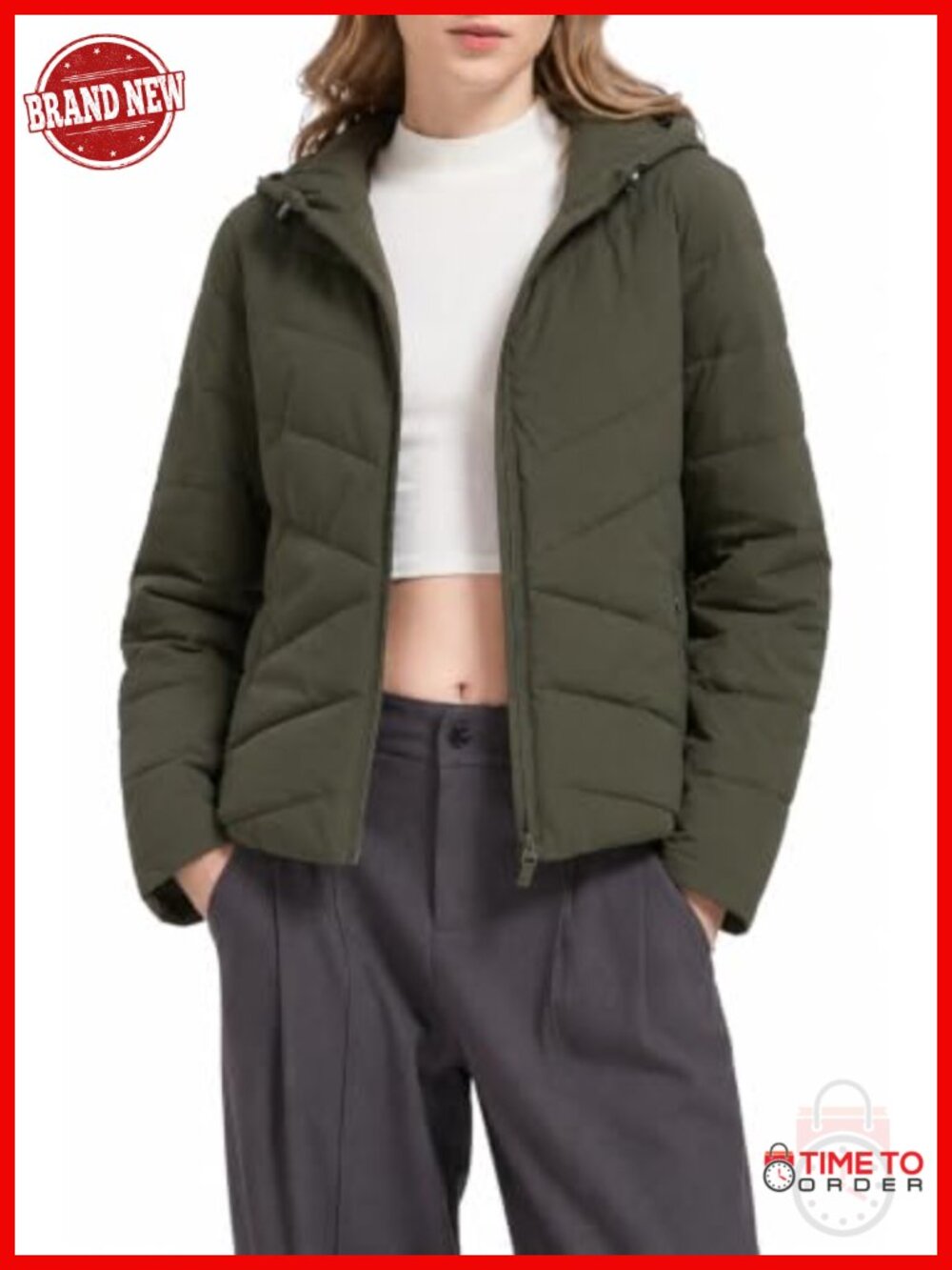 Lightweight Puffer Jacket Hooded Quilted Coat Zip Up Outerwear with Pockets